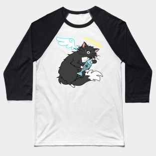 Fluffy Black Tuxedo Cat Angel Baseball T-Shirt